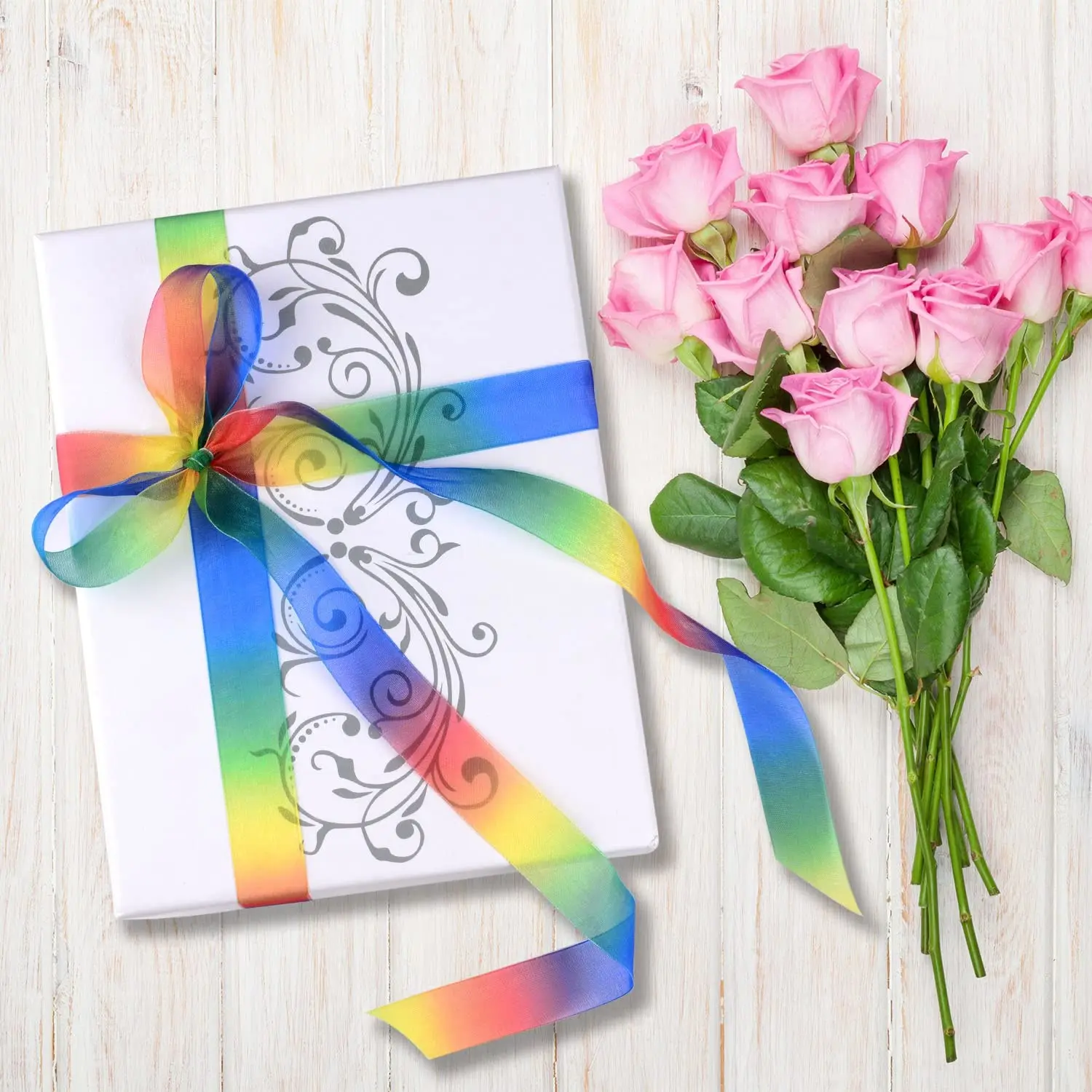 레인보우 오간자 리본 쉬폰 리본, 웨딩 파티 크리스마스 장식 선물 포장, 롤 당 5 야드, 16, 19, 25, 38, 50, 75mm