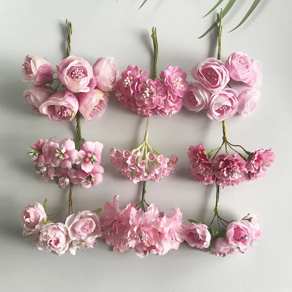 

6/8/10/12/24/200pcs Pink Hybrid Flower Cherry Stamen Berries Bundle DIY Cake Christmas Wedding Gift Box Wreaths Decor