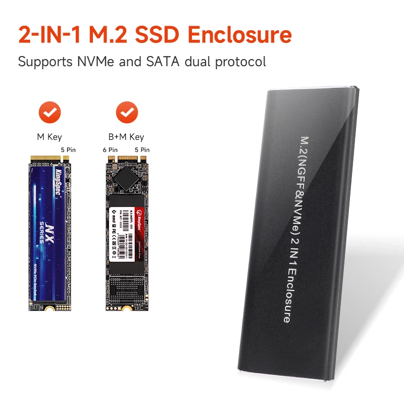 KingSpec-10Gbp M2 SSD ̽ NVMe NGFF SATA SSD ϵ ũ Ŭ ڽ, M.2 to USB cŸ  SSD NVME PCIe SSD  