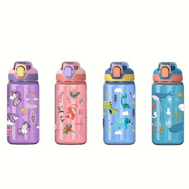 600ml Cartoon Animal Water Bottle Portable Safety Lock Cute Straw Cup Kids Leak-proof Drinking Jug For Outdoor Camping Travel 6
