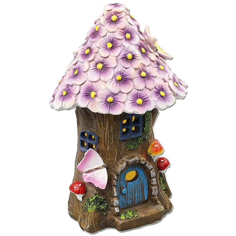 

Fairy Garden House Solar Garden Statues Sculpture Miniature Figurine Treehouse Decor Lawn Yard Ornaments Decoration
