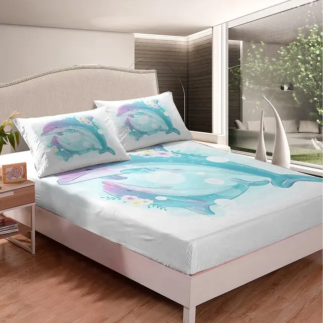 Delfín Juego de Sábanas Cama 180x200+35cm, Océano Ropa de Cama Estampada  Microfibra, 4 Piezas - 1 Sábana Bajera y 1 Sábana Encimera y 2 Fundas de  Almohada : : Hogar y Cocina