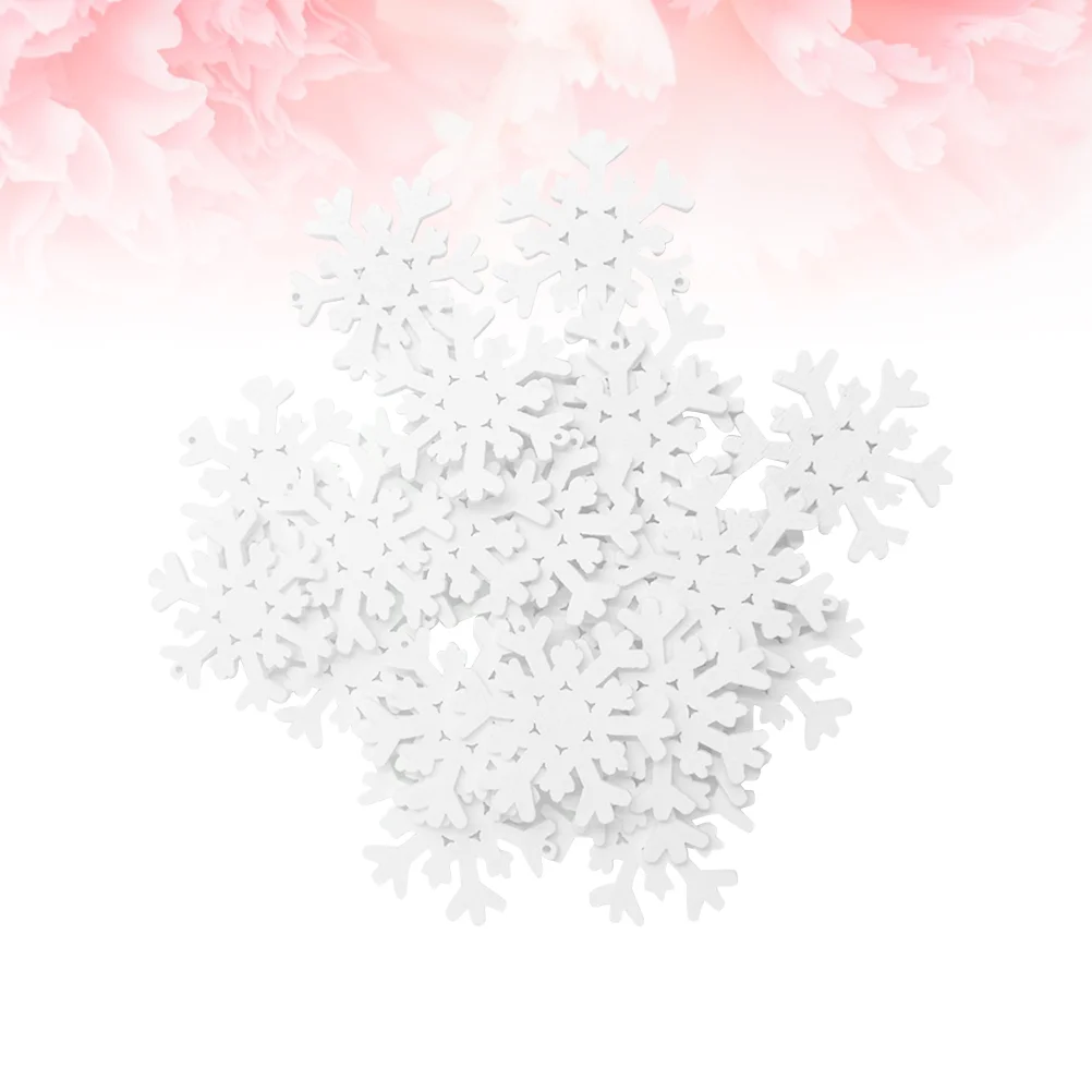 

100 35mm Christmas Wood Cutouts Embellishments Hanging Ornaments Snowflake Tags for Christmas Tree Holiday DIY Crafts ( White )