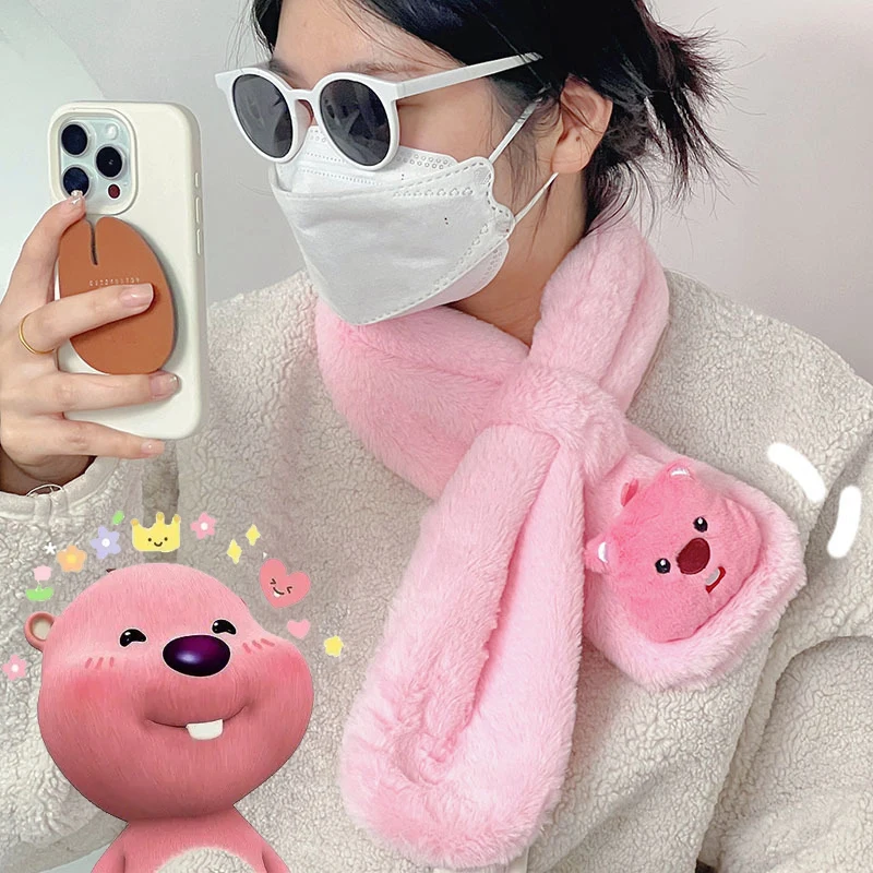

Kawaii Loopy Plush Scarf for Children Cartoon Anime Little Beaver Warm Windproof Neckerchief Girls Christmas Gifts