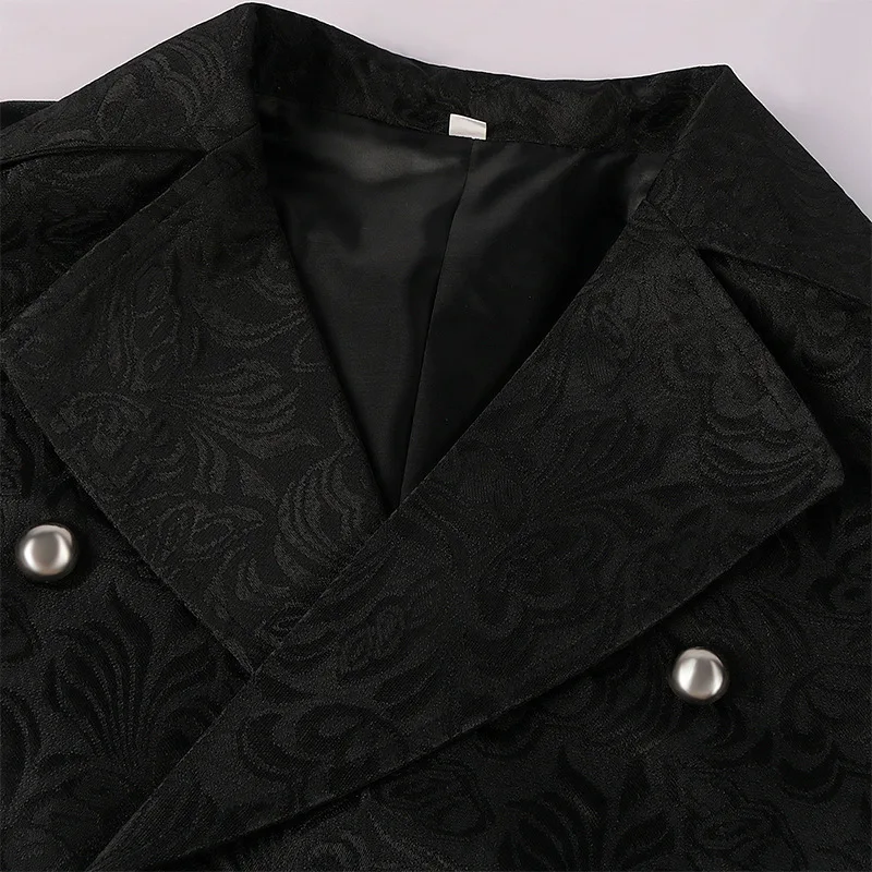 Wine Red Floral Jacquard Steampunk Gothic Vest Men Double Breasted Medieval Victorian Sleeveless Tailcoat Cosplay Prom Costumes 5