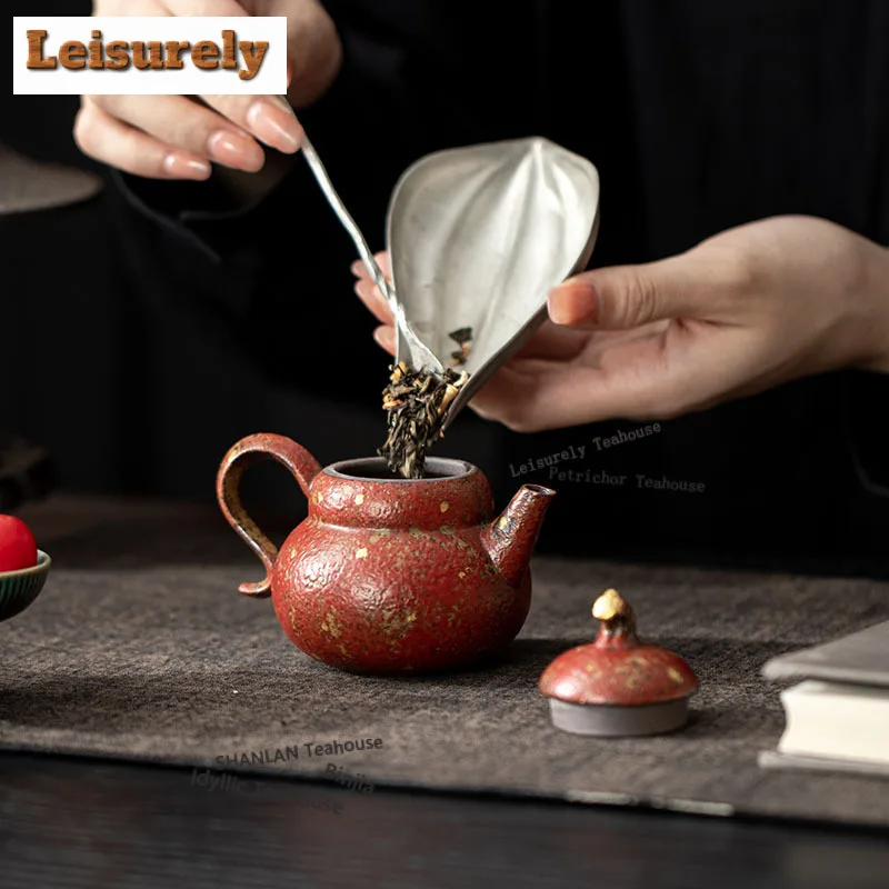 125ML Red Mountain Sprinkled Gold Gourd Teapot Zen Tea Infuser Pot Tea Soaking Kettle With Ball Hole Teaware Accessories Craft
