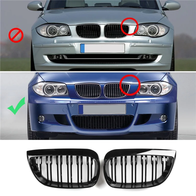 AEA7-프론트 키드니 더블 라인 그릴 스포츠 그릴 교체용-BMW E81 E87 E88 1 시리즈 2004-2007 글로스 블랙