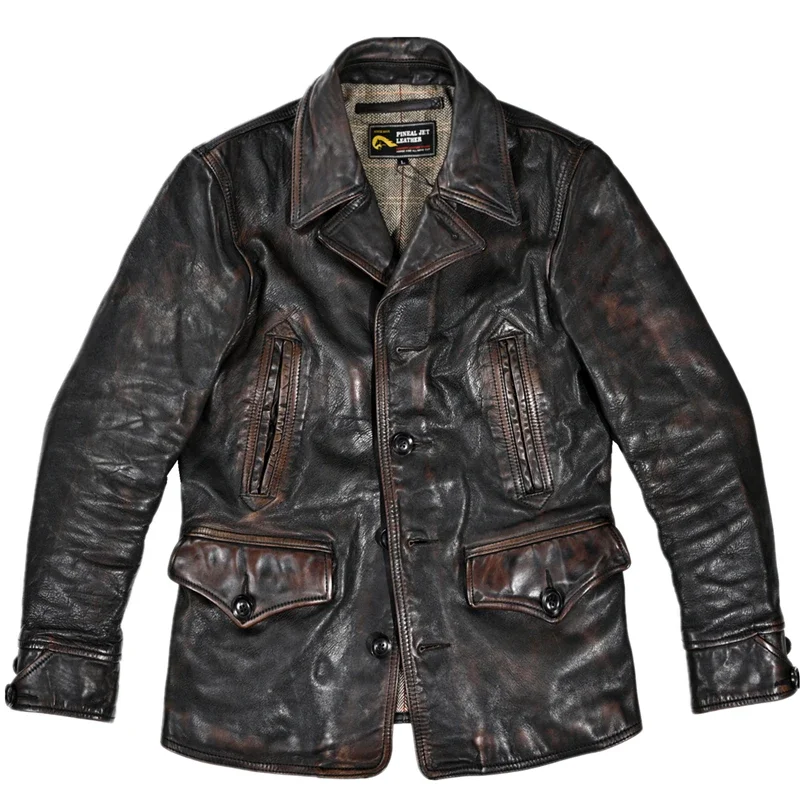 Giacca Uomo In Pelle Di Cavallo Conciata Al Vegetale - Stile Retro Tea Core
