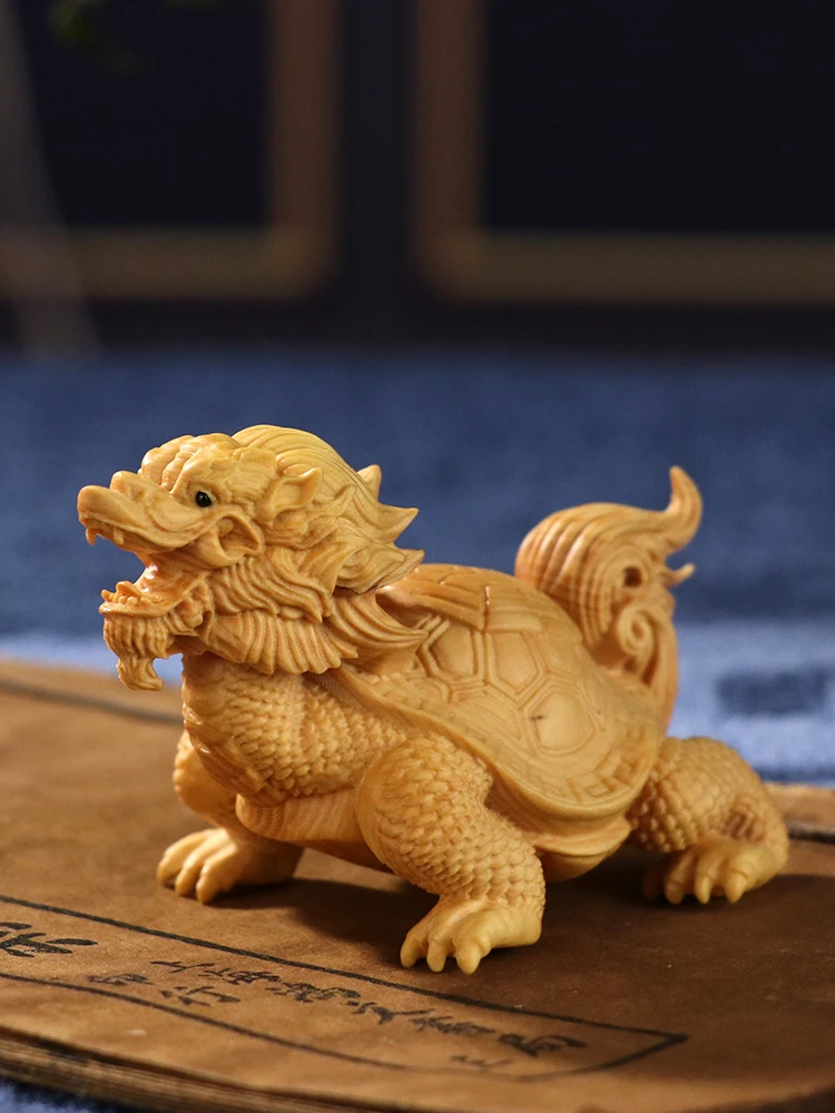

Dragon Turtle Kirin: Wood Carved Chinese Ornament for Home and Car Decor