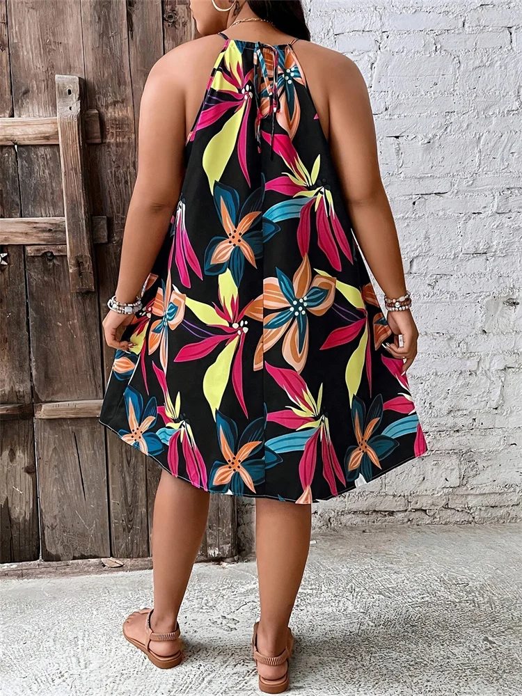 Wmstar Plus Size Dresses for Women Sexy Elegant Print Halter Lacing Summer  Holiday Beach Midi  Dresses Wholesale Dropshipping