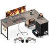 61" L Shaped Desk with 4 Tier Drawers, Power Outlets, Computer Desk with USB Charging Port and Host Stand 6