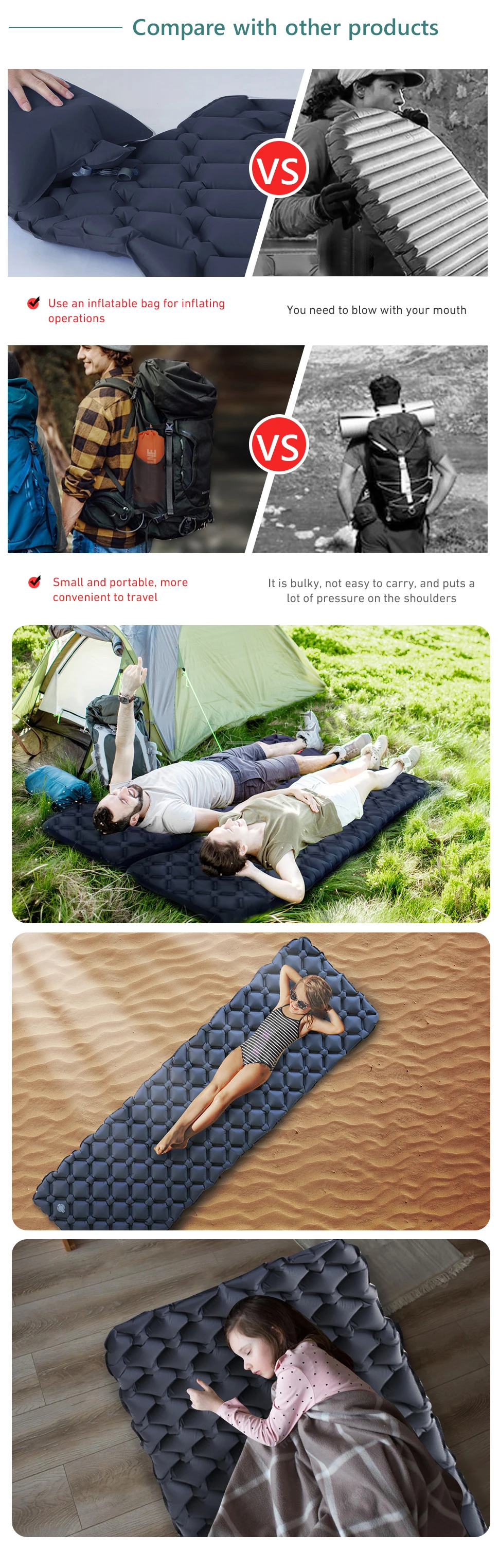 Description Picture 6 of itemWESTTUNE Camping Sleeping Pad Ultralight Inflatable Mattress Portable Outdoor Air Cushion Sleeping Mat for Travel Hiking