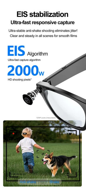 2025 Nuovi occhiali intelligenti con fotocamera Occhiali da sole Mini videocamera Videoregistratore Chiamata Bluetooth senza fili Occhiali anti-blu per uomo donna 4