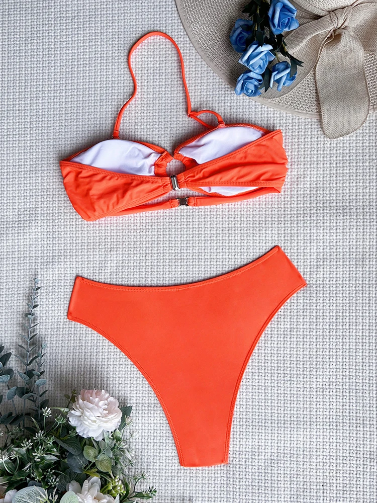 Bandeau Swimsuit Women High Waist Bikini Flat-chested Bikini Set Push-up  Brazilian Swimwear Beachwear Bathing Suit Купальник - AliExpress