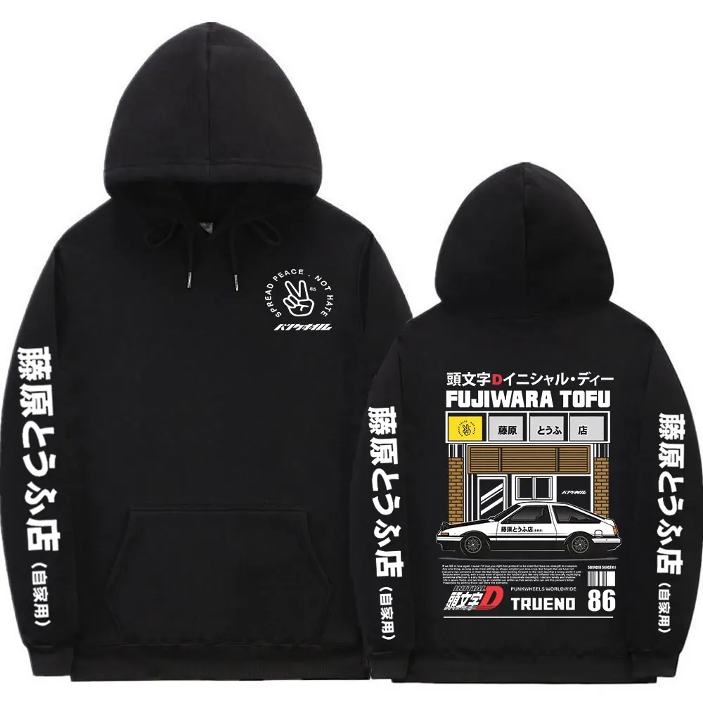 

Anime Initial D AE86 Hoodie Men's Hachiroku Shift Drift Hooded Sweatshirts Takumi Fujiwara Tofu Shop Graphic Pullovers Unisex