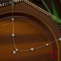 LGKGL Read S925 Sterling Silver Plated 18K Gold Sparkling Zircon Flower Necklace for Women Girl Exquisite Party Jewelry Gifts 4