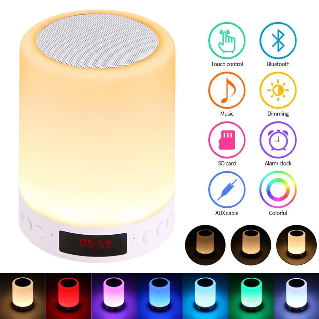 

Home Hotel Multicolored Touch Control Dimmable RGB Speaker Wireless Sound Box Rechargeable Music Player Multipurpose