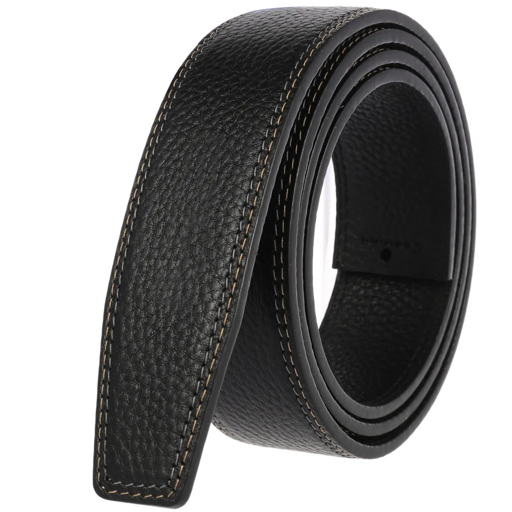 2023 New Automatic Buckle Cowhide Belt Belt For Business Travel Luxury Design No Button Head Men's Litchi Pattern Pants Belt