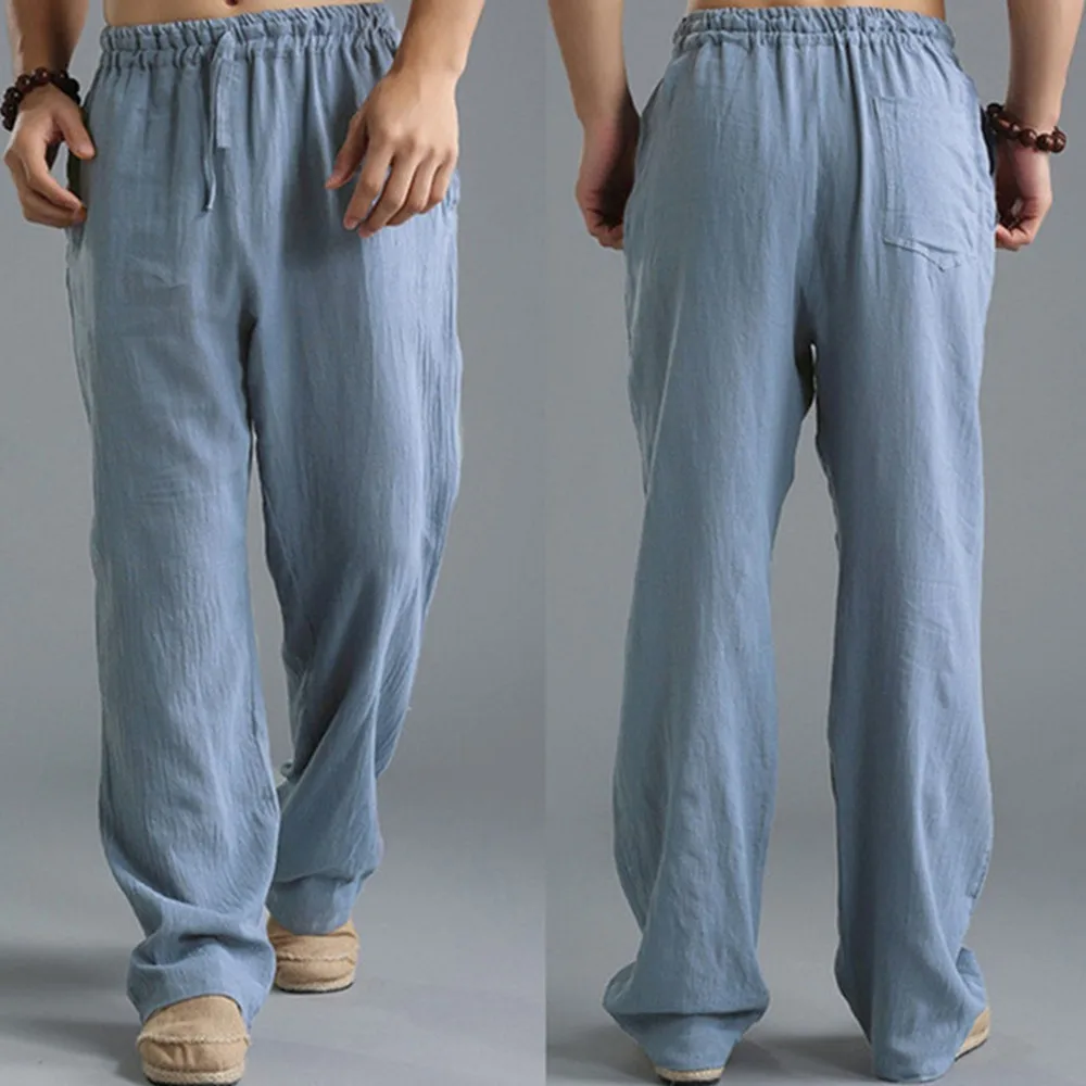 FAIWAD Pantalon En Coton Et Lin Pour Hommes Taille Élastique Ample Été Plage Léger Plissé Jogger
