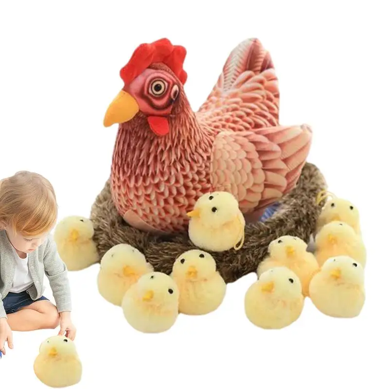 

Детская плюшевая игрушка, сидящая курица, 10 маленьких цыплят, игрушки, восхитительная Пасхальная деталь для автомобильного кресла, спальни, кровати