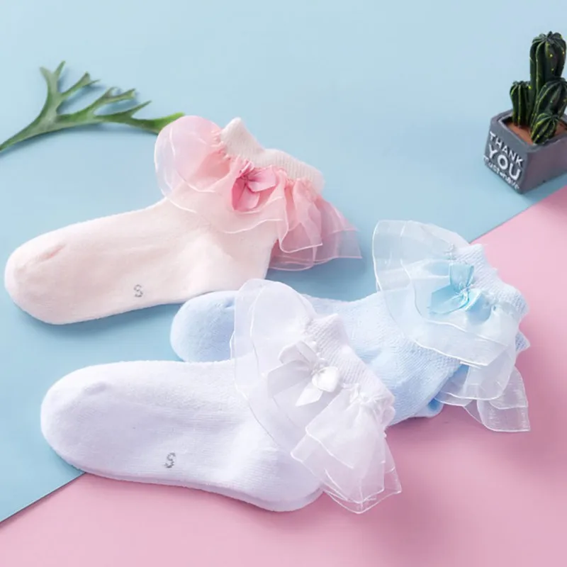 여아용 레이스 러플 공주 메쉬 발목 양말, 편안한 얇은 Boeknot 캐주얼 침대 양말