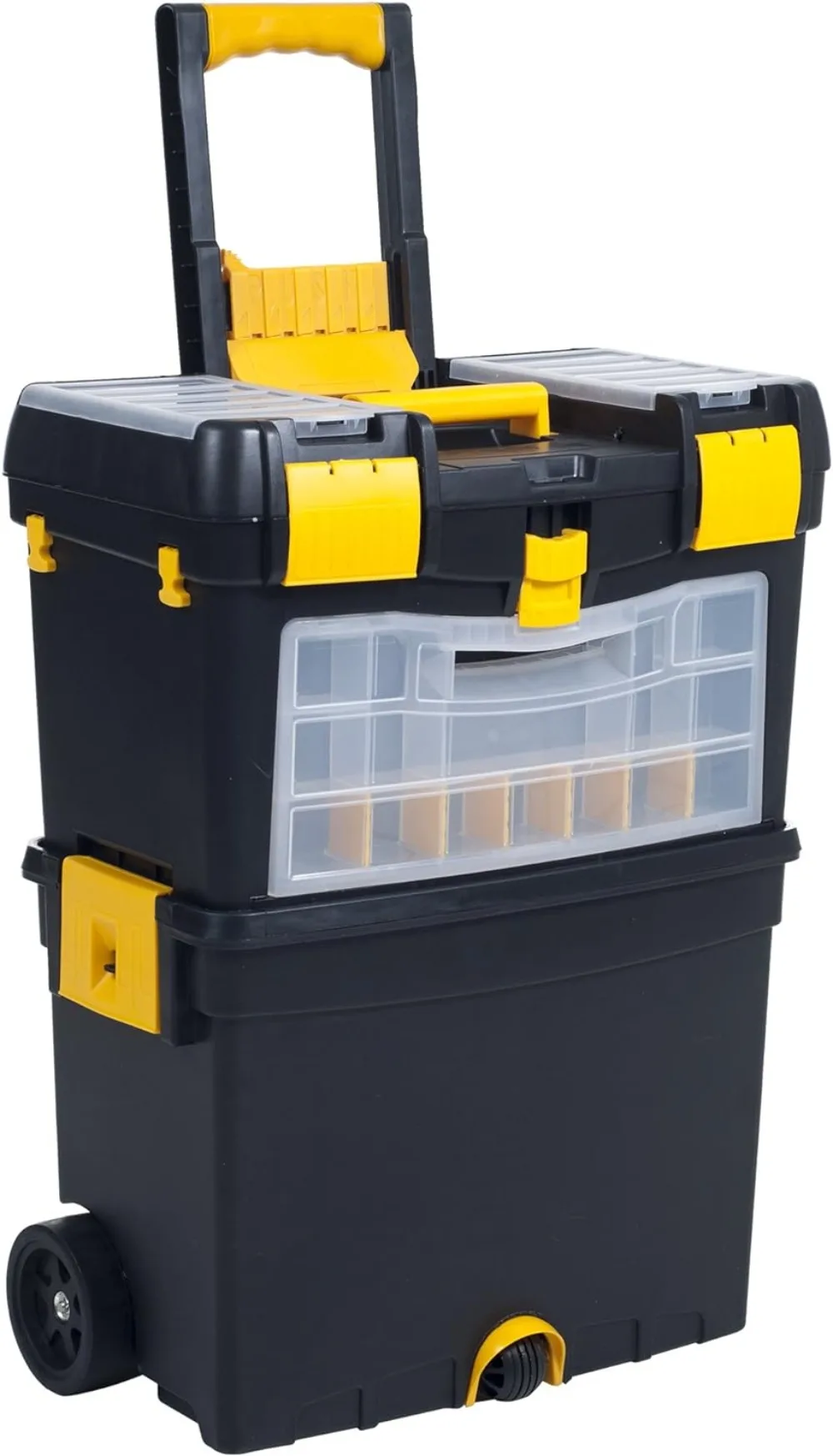 

Portable Toolbox with Wheels - Stackable Tool Chest with Drawers - Mobile Utility Cart with Comfort Grip Handle and Tough