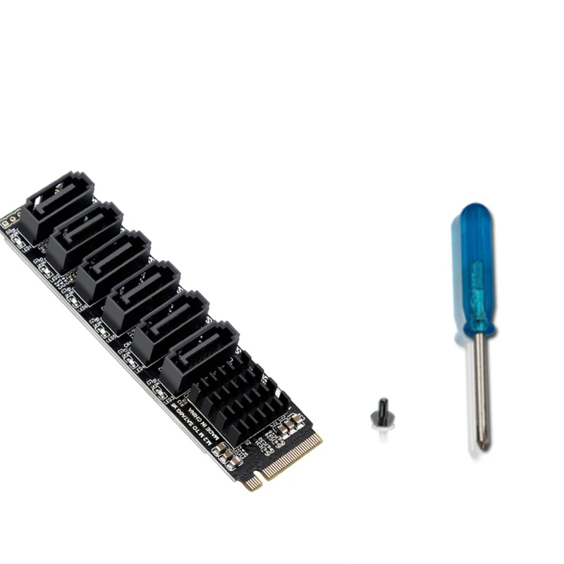 DN59 6-Port for M.2 Sata PCIE Riser Card M2 NVME to Sata 3.0 Expansion Card ASM1166 6GB/S Adapter 6x SATA3.0 Riser Expansion