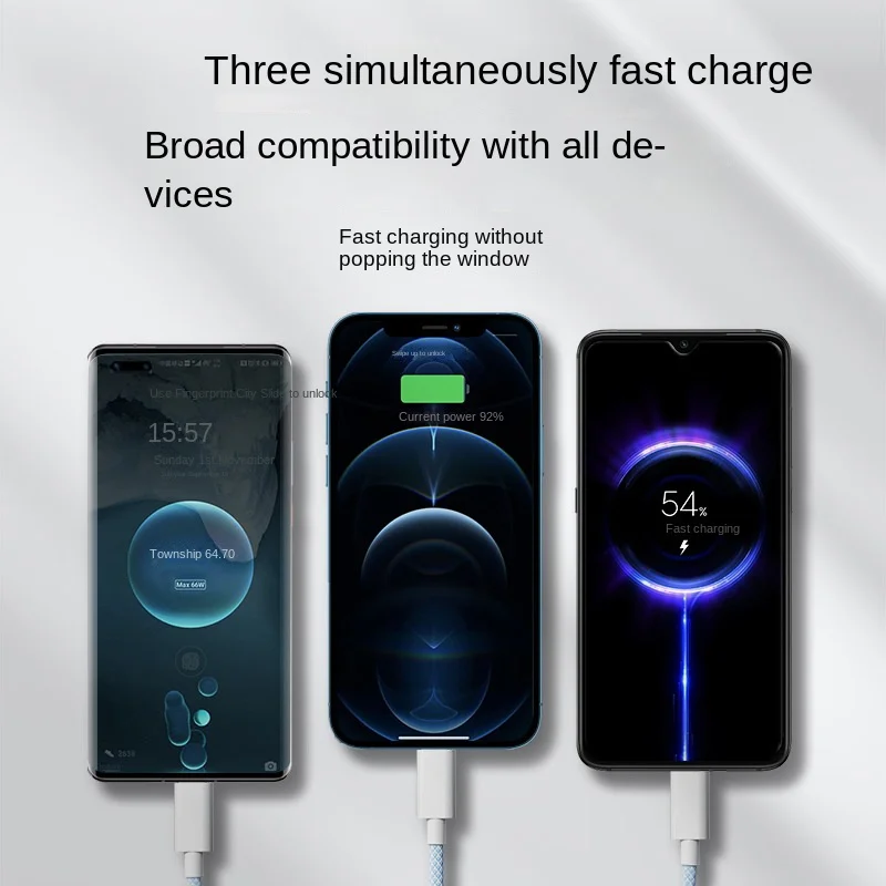 รูปสินค้า สายชาร์จเร็ว USB-C 3 in 1 สำหรับ iPhone 15 Huawei Samsung