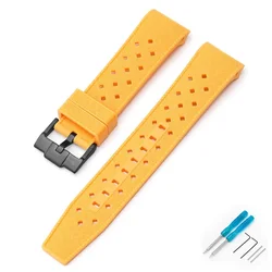 Breathable Liquid Silicone Strap with Stainless Steel Buckle, Curved End 22mm - 22mm (Yellow black)