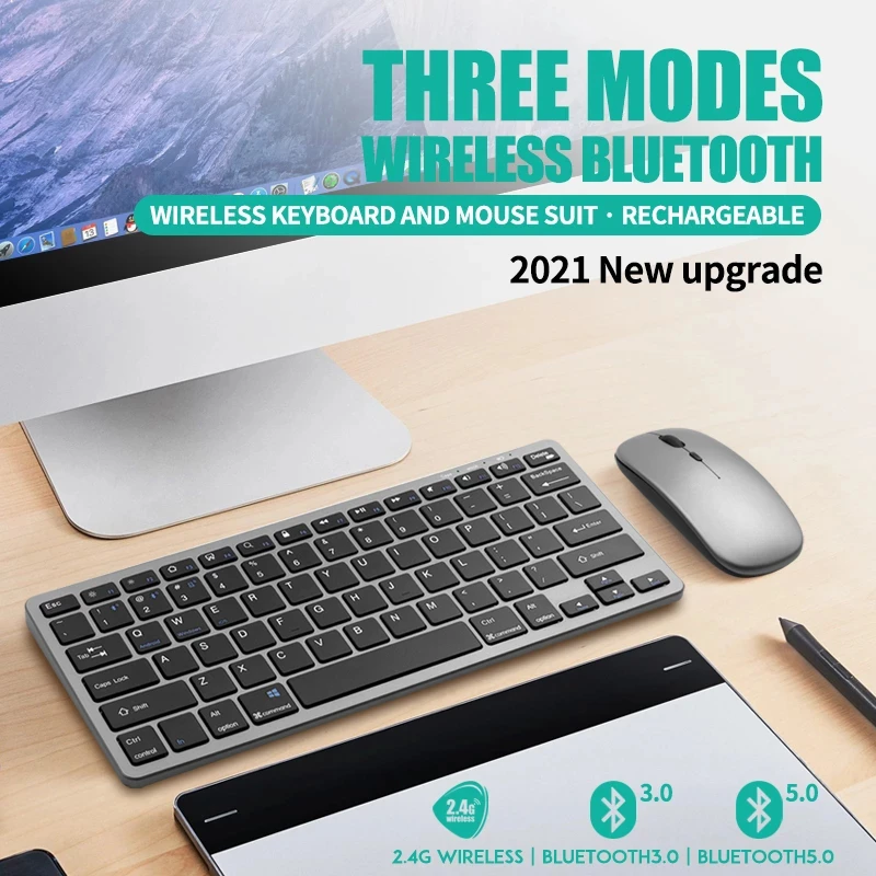 Bluetooth 5 0 2 4g wireless keyboard and mouse combo mini multimedia