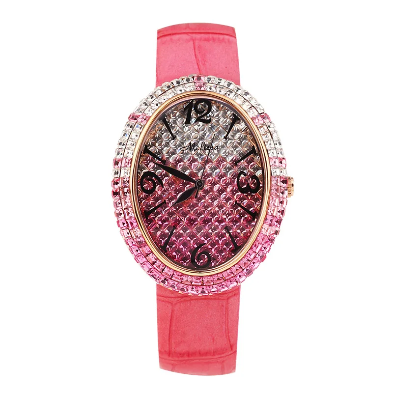 

High-End Elegant Trendy Oval Gradient Diamond-Embedded Waterproof Belt Fashionable Starry Rhinestone Fashion Women's Watch