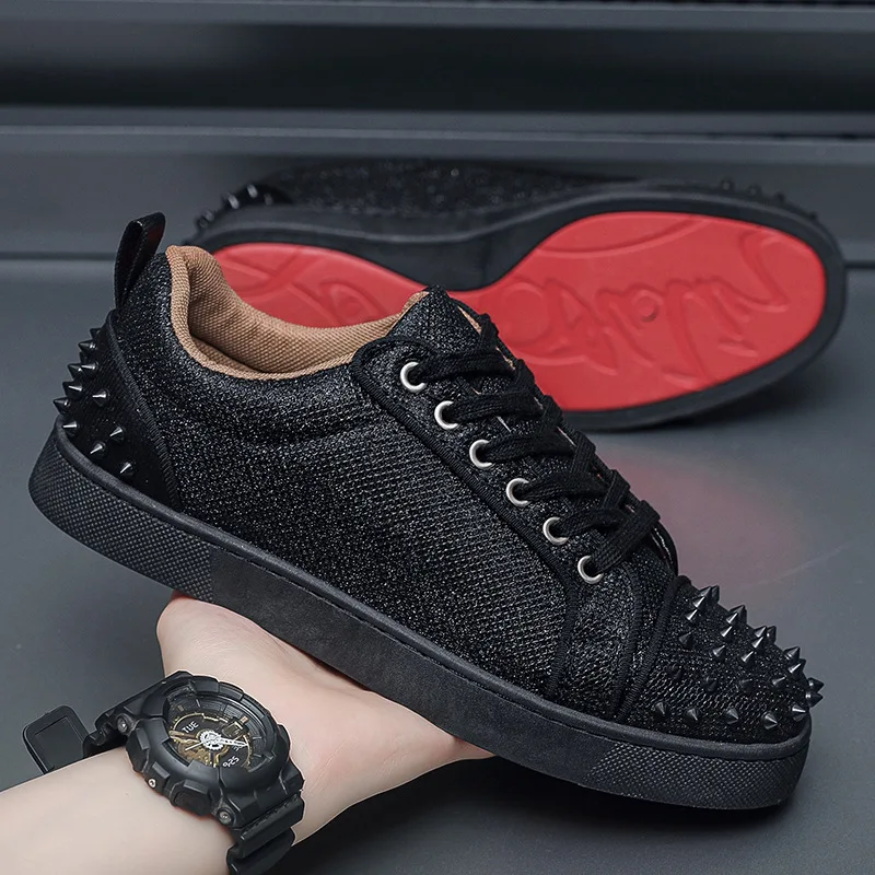 Fashion Men's Casual Shoes Leather Board Shoes for Men High Quality Classic Rivet Comfortable Breathable Male Vulcanized Shoes 3