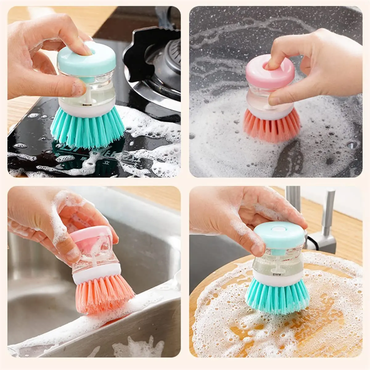 Soap Dispensing Dish Palm Brush Cleaning Dish Brush Handheld Dish Scrubber  Pot Pan Sink Brush Kitchen Cleaning Tools