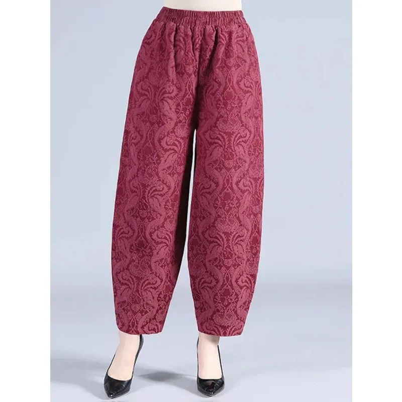 New Vintage Casual Spring Fall Mom Pants Oversize 4XL Loose Jacquard Bloomers Trousers Ankle-length Women High Wast Pantalones high street hip hop flame print jeans for men and women oversize grey high waist straight jeans retro casual blue loose trousers