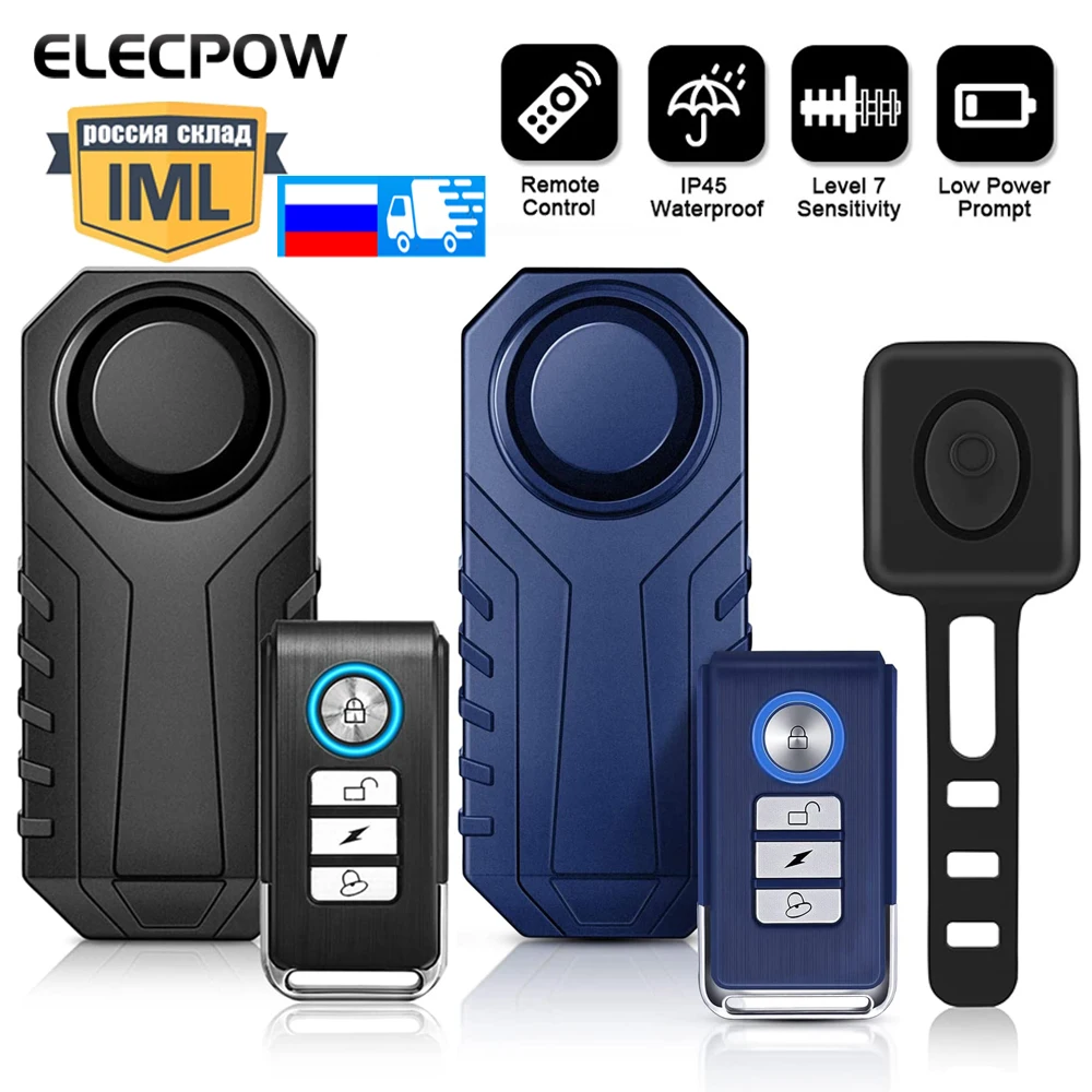 Elecpow Remote Control Bike Alarm Waterproof Motorcycle Electric Bicycle Security 113dB Anti Lost Vibration Warning Alarm Sensor