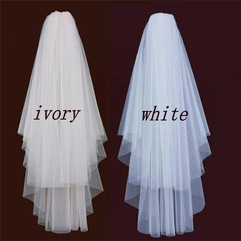PEORCHID Two Layer Short Wedding Veil With Comb Cheap Dodatki Weselne Cut Edge Elegant Soft Tulle White/Ivory Bridal Veils