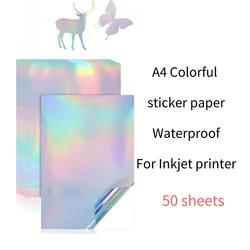 Premium Waterproof Glossy Sticker Paper - Self-Adhesive A4 Sheets (Holographic 50pcs)