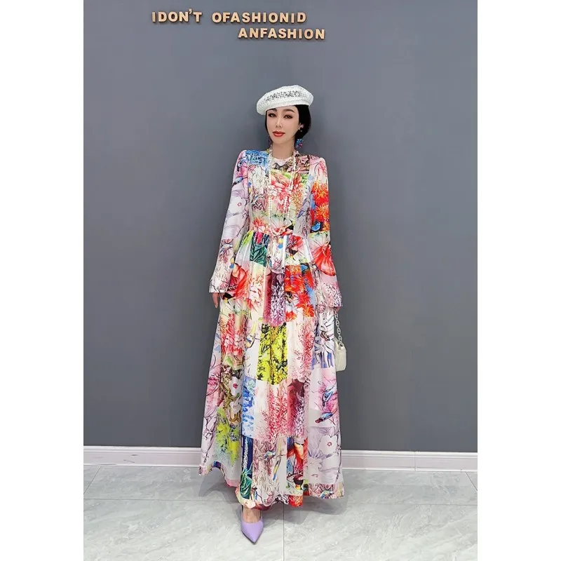 

2023 Spring Autumn Fashion Floral Printted Long Sleeve Women Dress