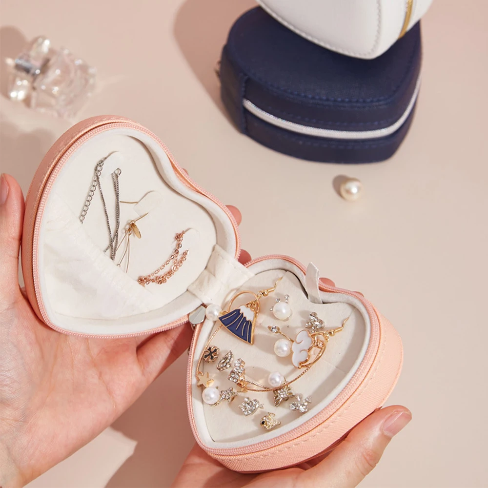 New Heart Shaped Leather Jewelry Box Double Layers for Women's Girl  Display Packaging Portable Rings Earring  Case Boxes