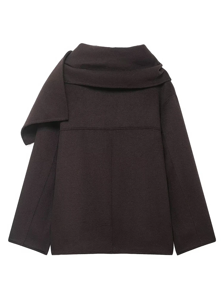 Autumn Winter Jackets For Women Casual Commuter Coat Scarf Collar Loose Oversize Coat Asymmetric Elegant Chic Long Sleeve Jacket