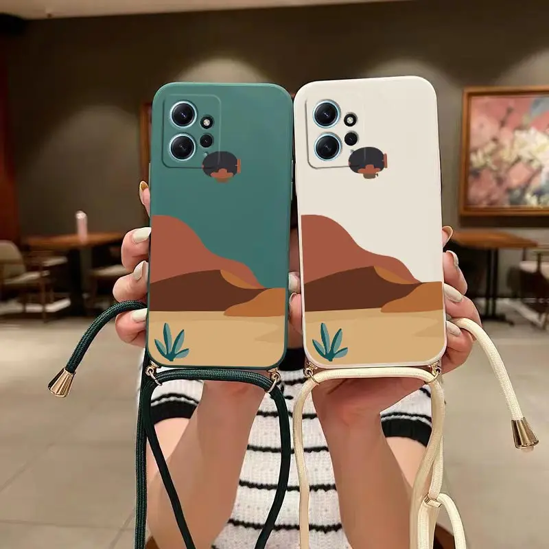 Custodia Per Telefono In Silicone Con Cordino A Tracolla Sand Dunes Per Xiaomi Redmi Note 12 12Pro 12S 11 12Proplus 11Pro 11S 10 9S 10S 10T Cover