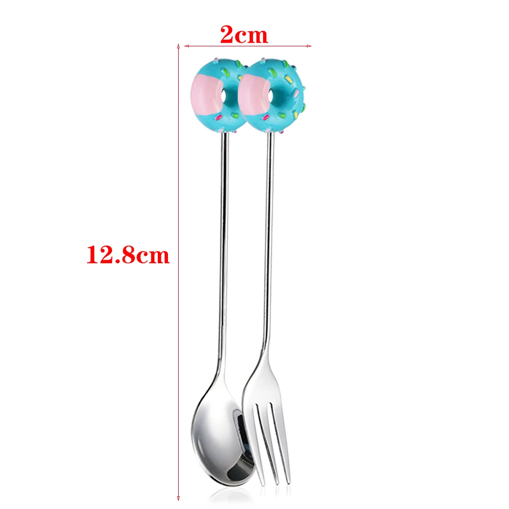 Donut Dessert Spoon Fork Flatware Coffee Ice Dinnerware Kitchenware Baby Kids silverware set portable cutlery