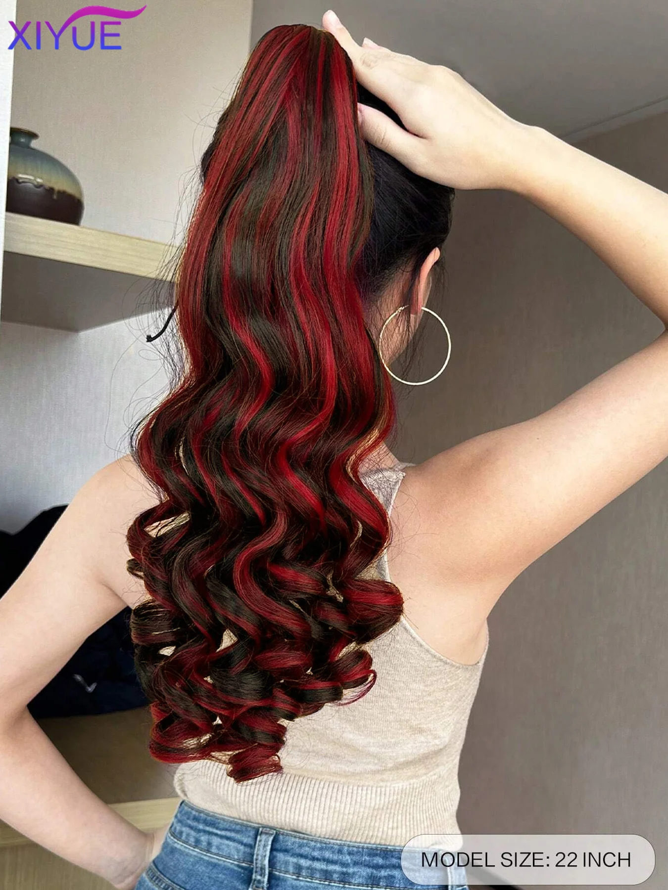 22Inch Curly Wavy Ponytail Hair Extensions Synthetic Claw Claw Clip On Ponytail Hairpieces For White Women Brown Black Red Color