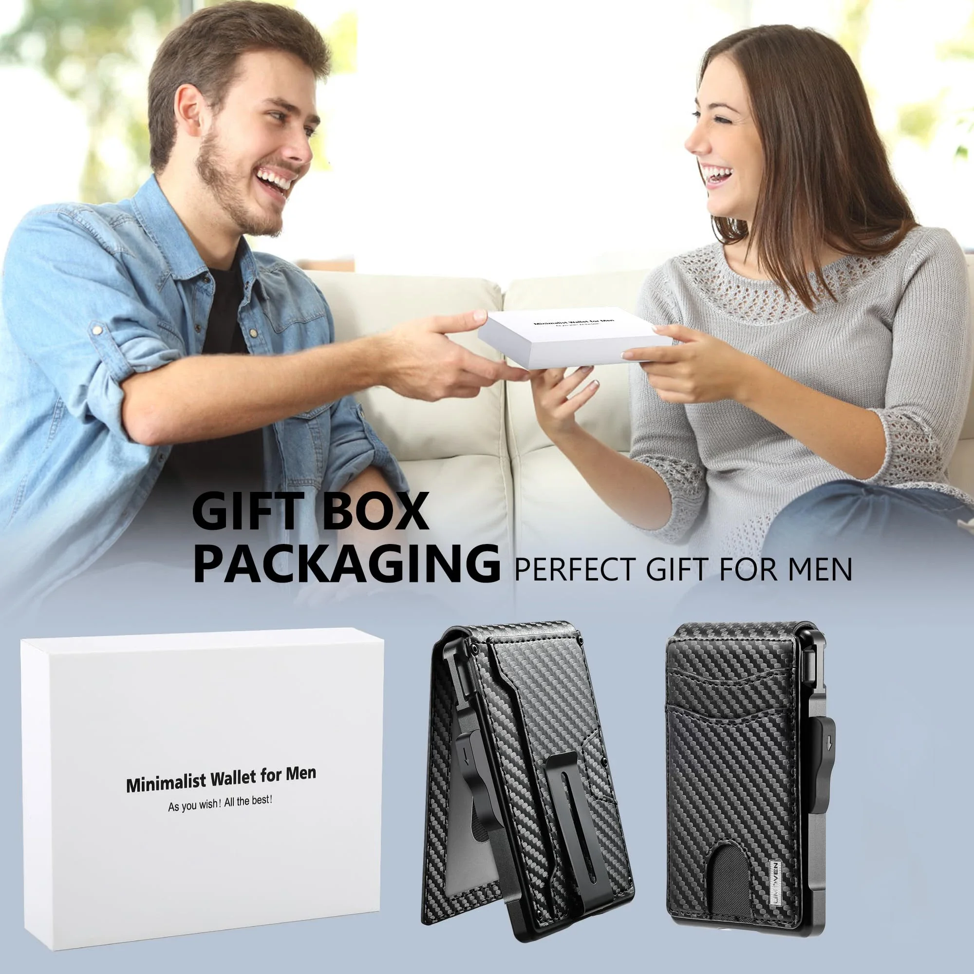 Portafoglio da uomo minimalista, porta 9-13 carte, sottile e compatto con fermasoldi, finestra per documenti, blocco RFID, porta carte smart pop-up. - immagine 6