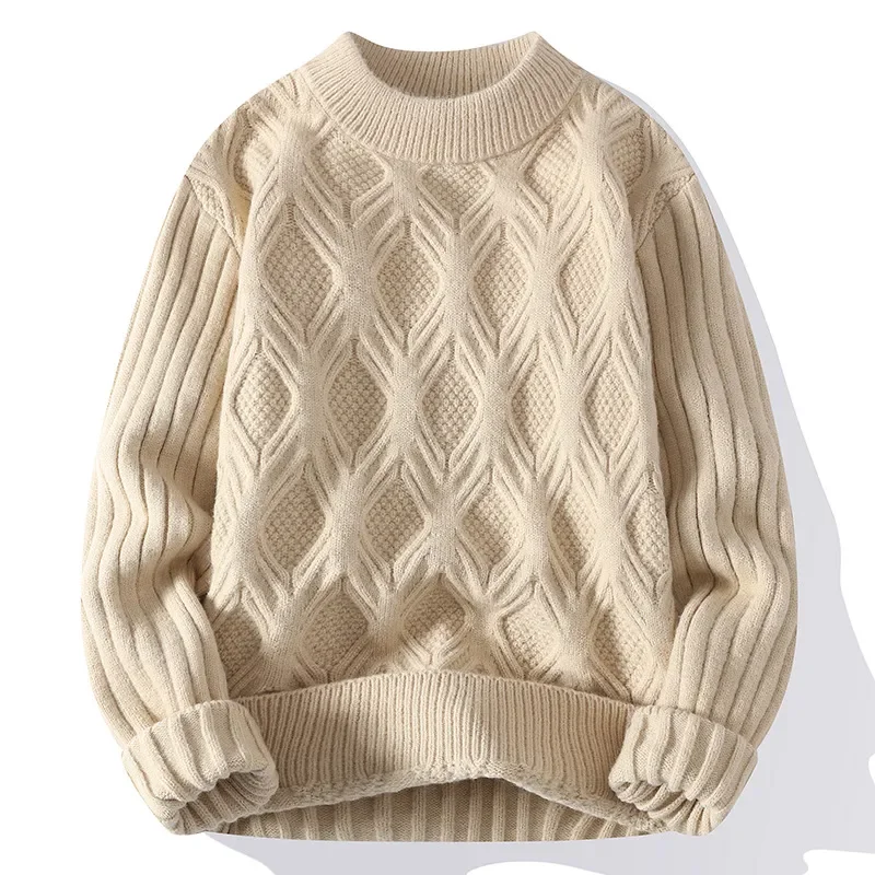 

Autumn and Winter Men's Vintage O-Neck Sweater Solid Stripe Knitwear High Quality Casual Stripe Pullover Men's Sweater