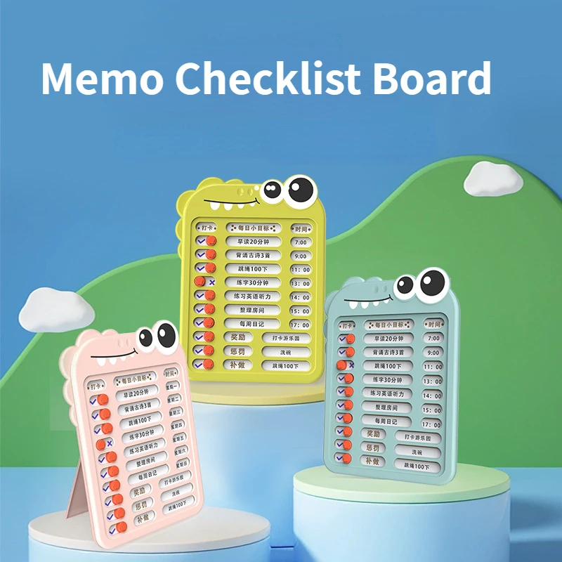 

Reusable Cute Dinosaur Memo Checklist Board Children's Self-discipline Punch Card Wall Hanging Checklist Schedule Memo Board