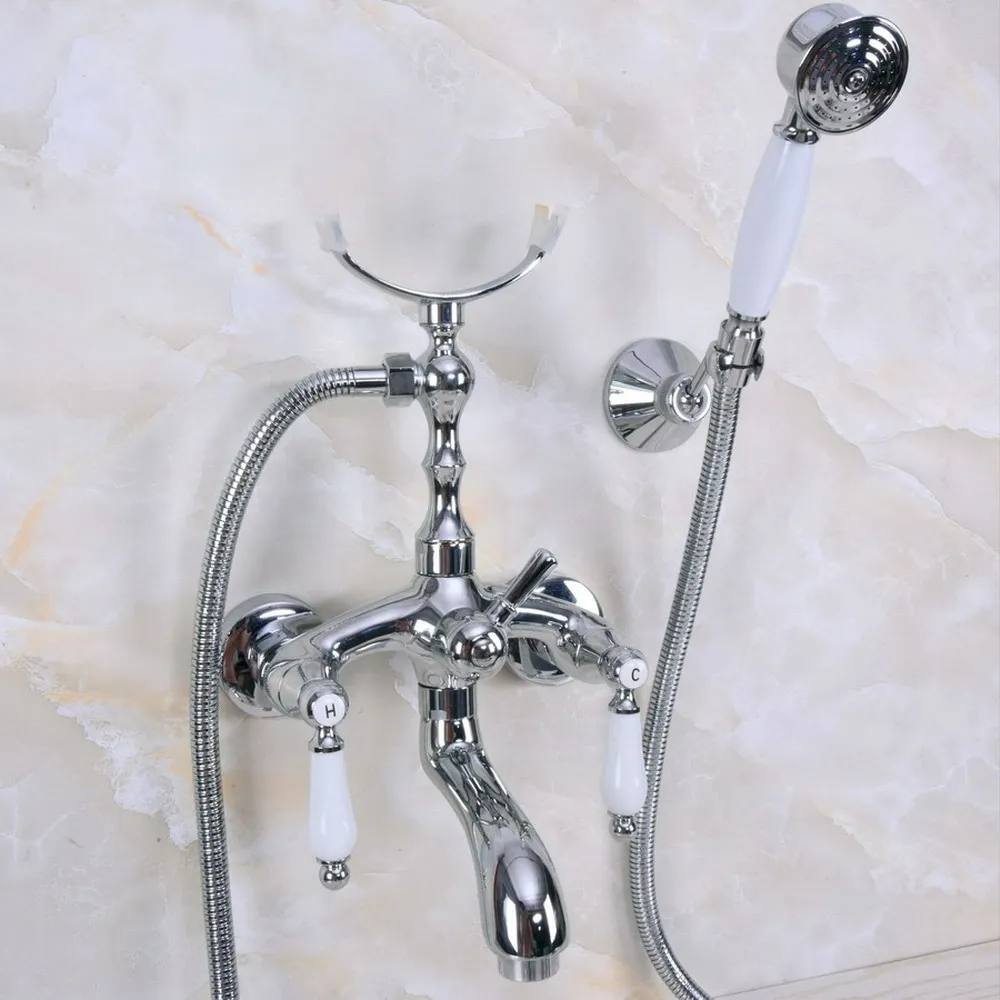 

Silver Chrome Brass Wall Mounted Bathroom Bath Tub Faucet Set WITH/ 150CM Handheld Shower Spray Head Mixer Tap Dna249