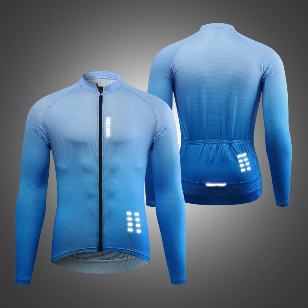 thumbnail image 1 of WOSAWE Jersey de ciclismo ajustado con degradado de color para hombre, sudadera de manga larga para bicicleta de montaña, ropa reflectante para ciclismo de descenso, 1 of 5