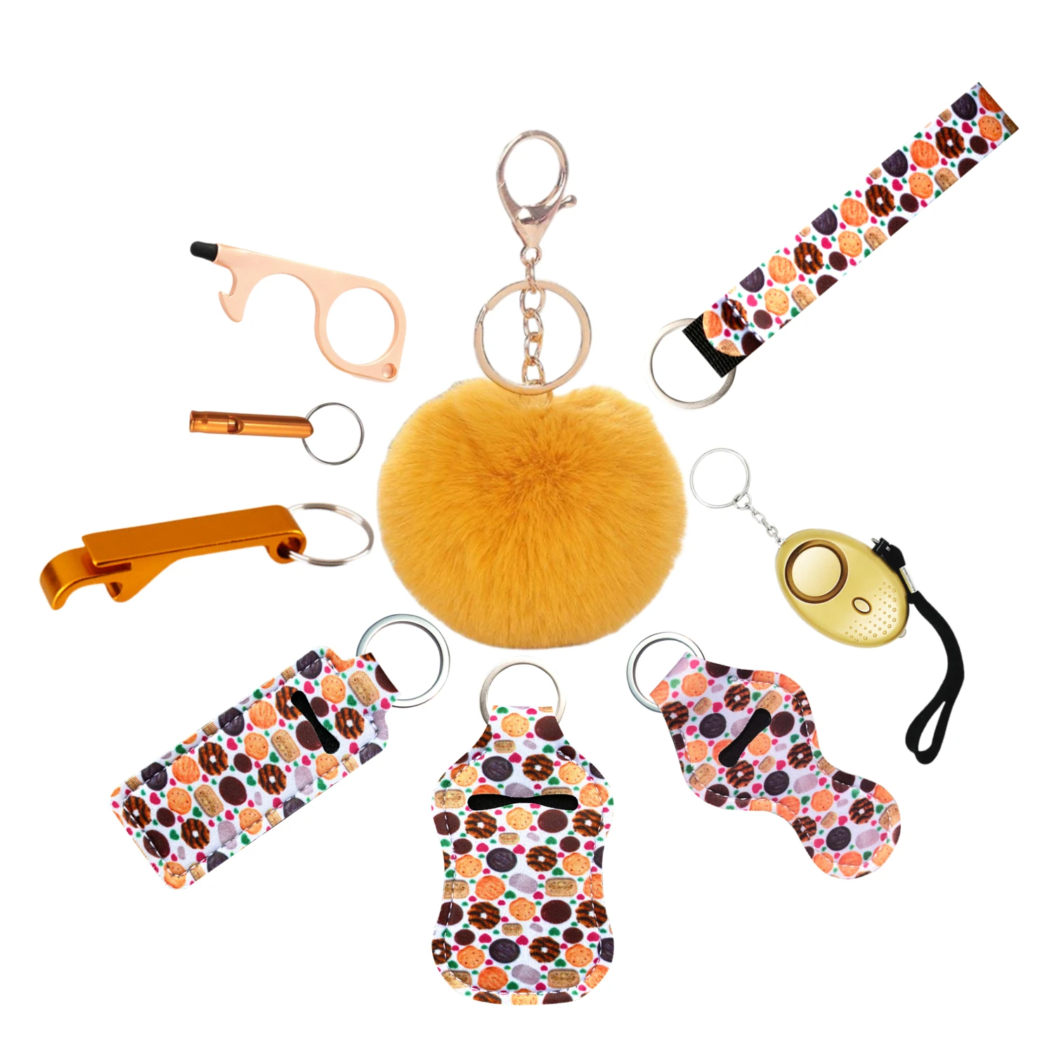 10Pieces Keychain Set for Women Accessories Lip Balm Lanyard Wirstlet with PomPom Gifts for Girl