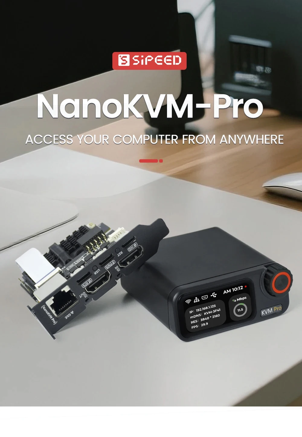 Sipeed NanoKVM-Pro ATX/Desk 4K IP-KVM GbE WiFi6 PoE Mini Remote Control HomeLab